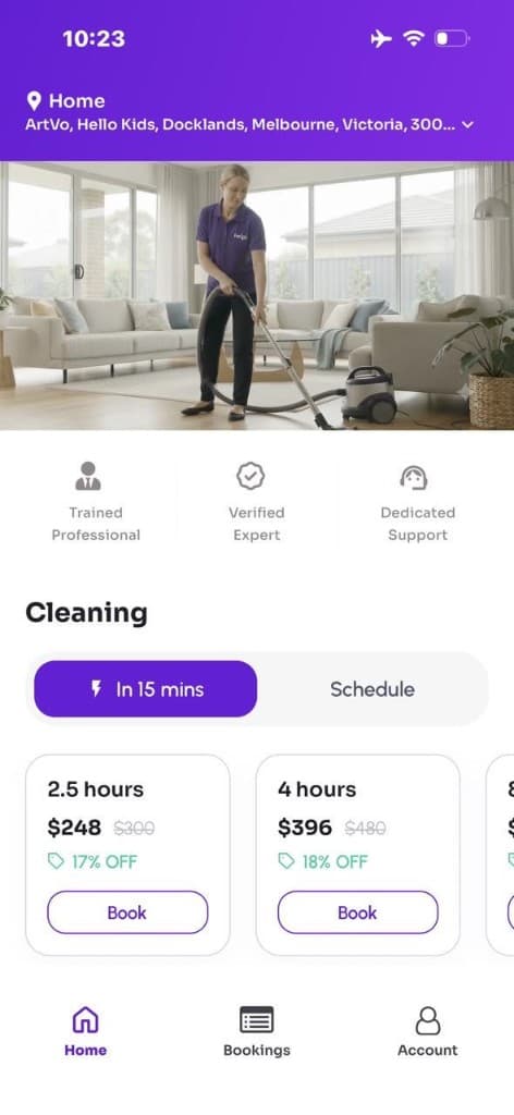 Helpi cleaner vacuuming a living room